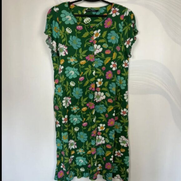 Gudrun Sjoden Flowers Pattern Green Dress, Size Medium - Picture 1 of 1